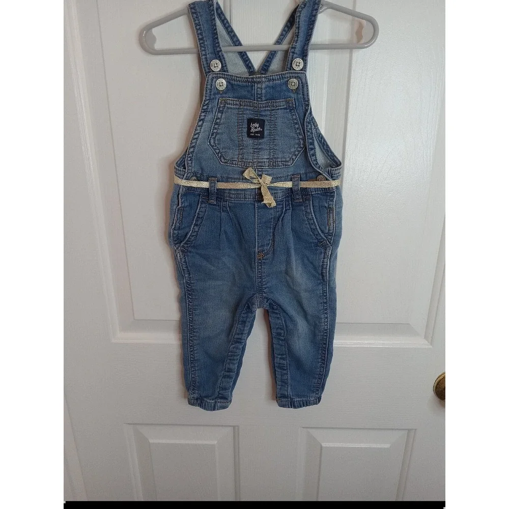 Baby‎ B'Gosh Overalls With Gold Ribbon Belt Accent Baby Girl 12 Months